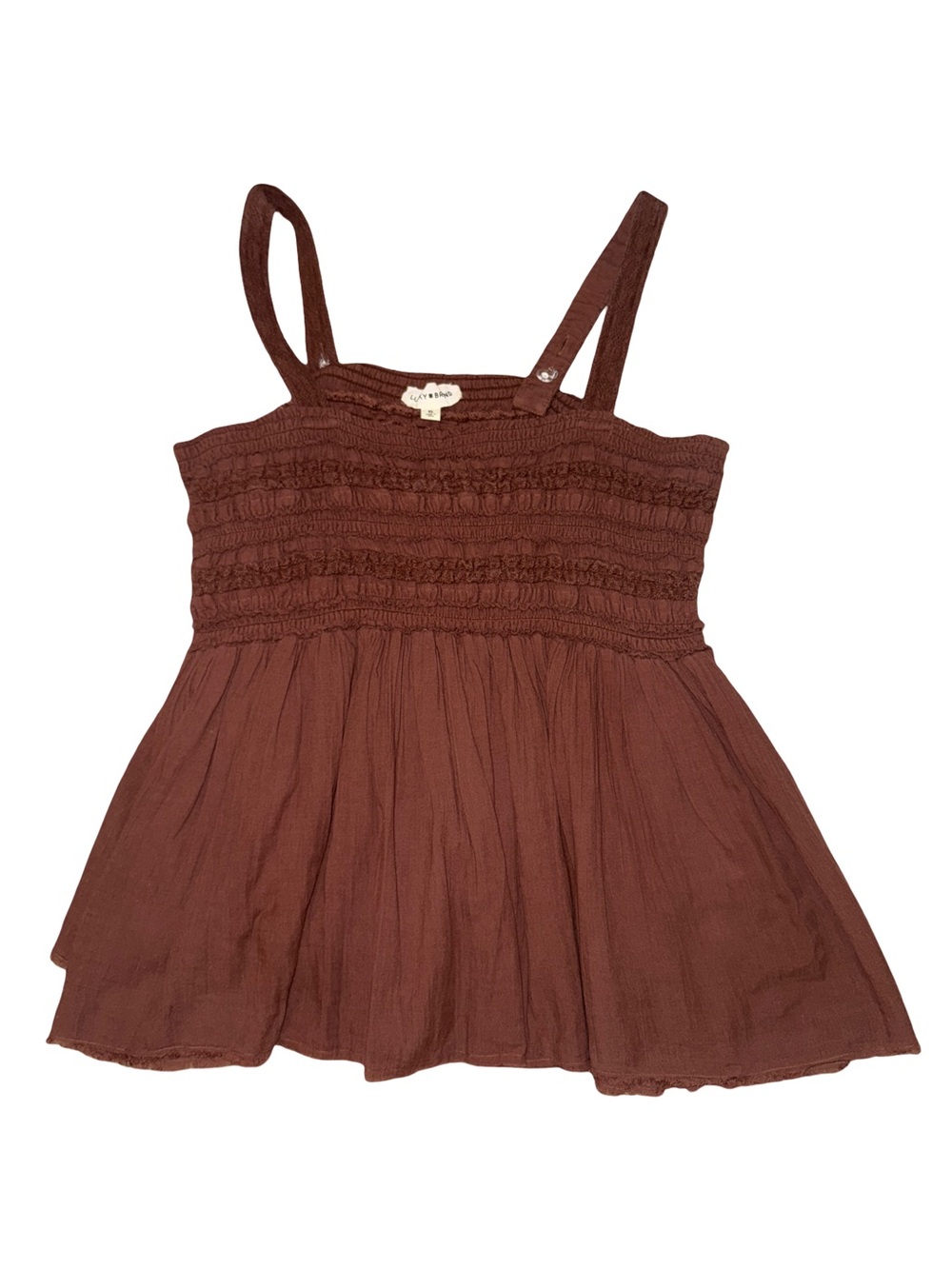 Lucky Brand XL Brown Smocked Babydoll Tank Top Adjustable Straps Boho